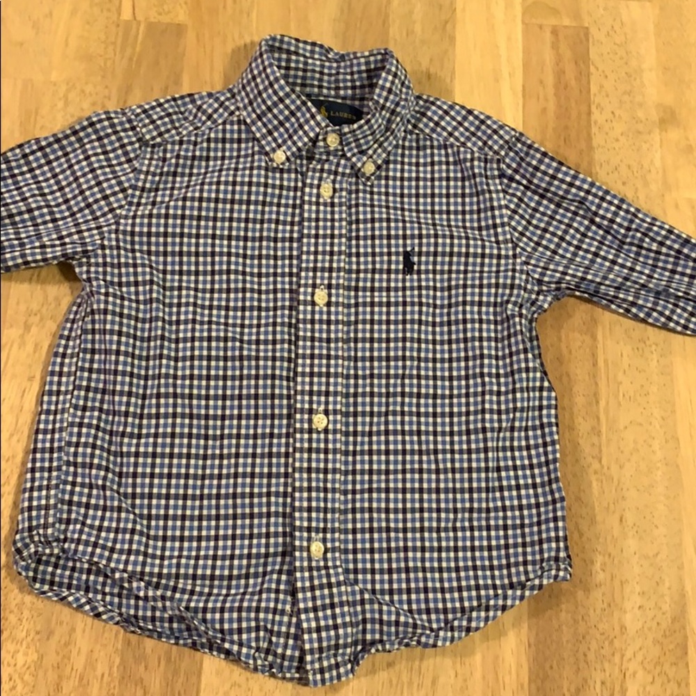 4/10$$ Ralph Lauren blue plaid button down 3T